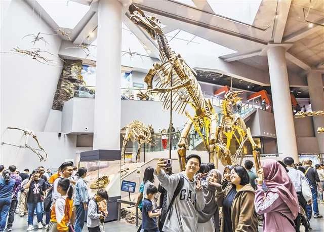 10月3日，重慶自然博物館，游客們?cè)谂恼樟粲啊?jpg